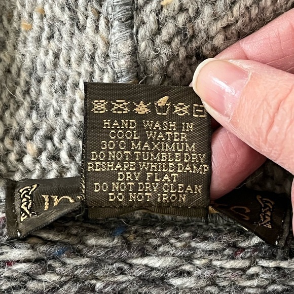 Inis Crafts 100% Wool Irish Knit Hooded Zipper Sweater Grey Tweed Women M - Picture 11 of 16